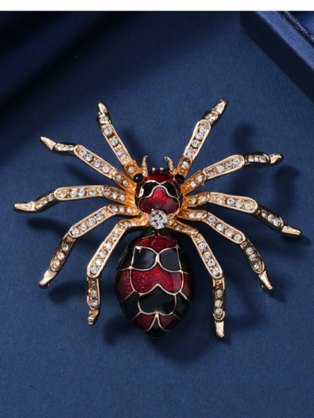 Red Black Enamel Crystal Spider Brooch Pin